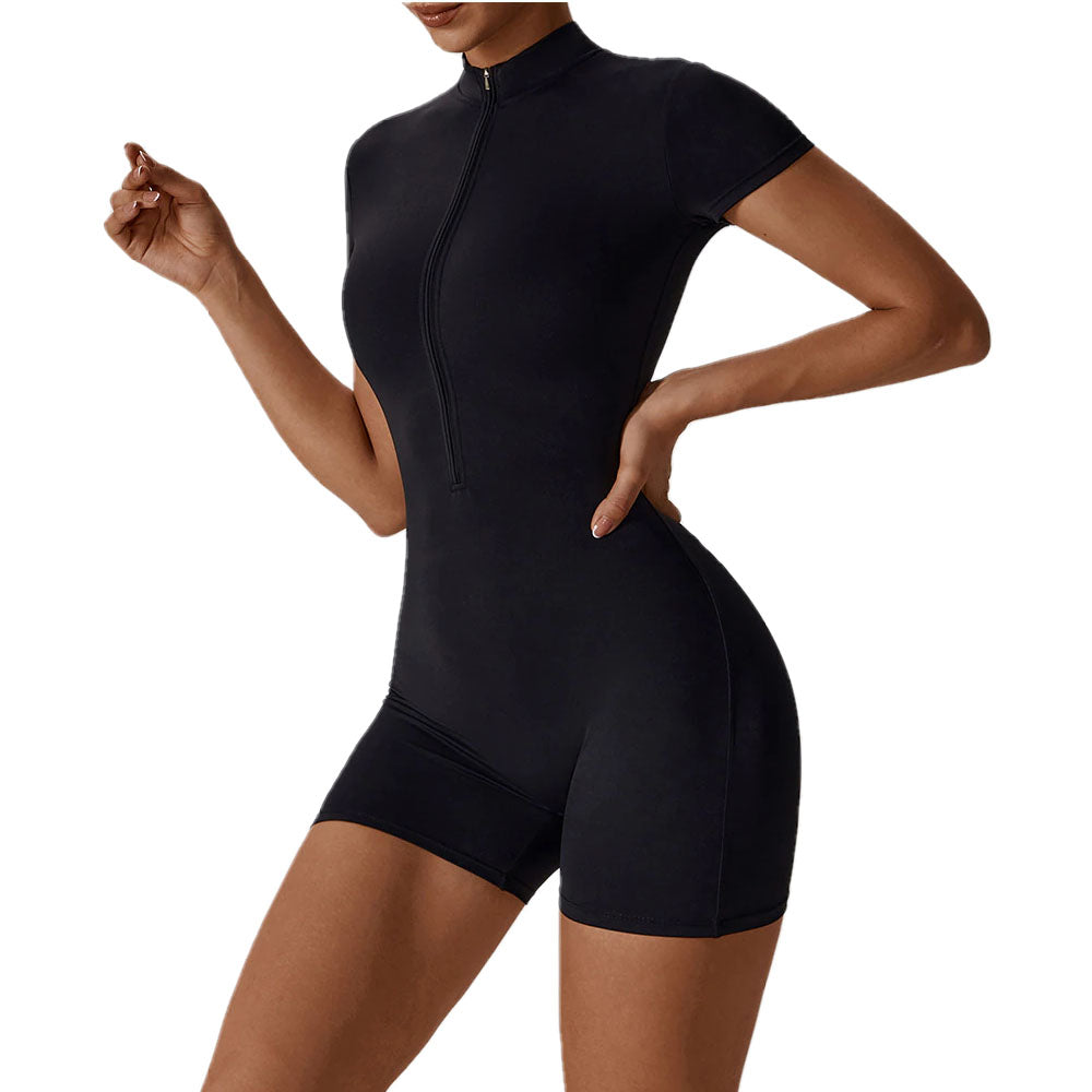 Active bodysuit jumpsuit black with zip shorts sleeves party outfit designer gym onsie australia