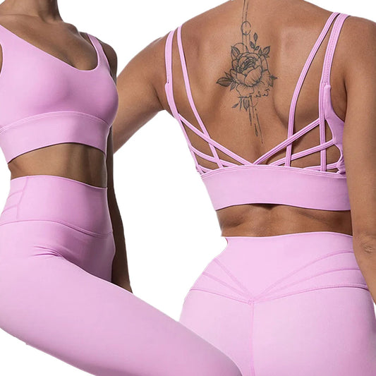 Butterfly Back Sports Bra with Leggings (SET) Pink