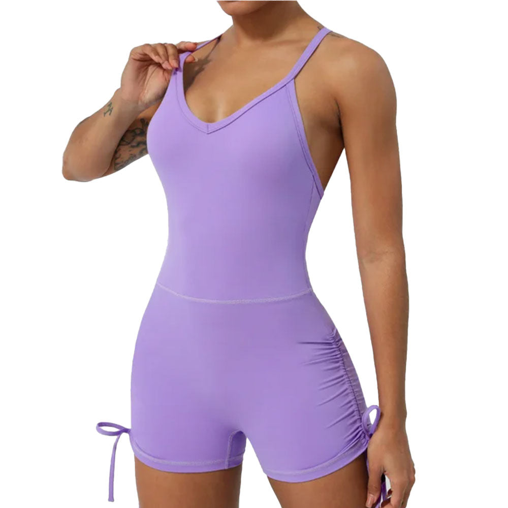 Baller Babe Tie up yoga bodysuit Shorts Lavender Purple