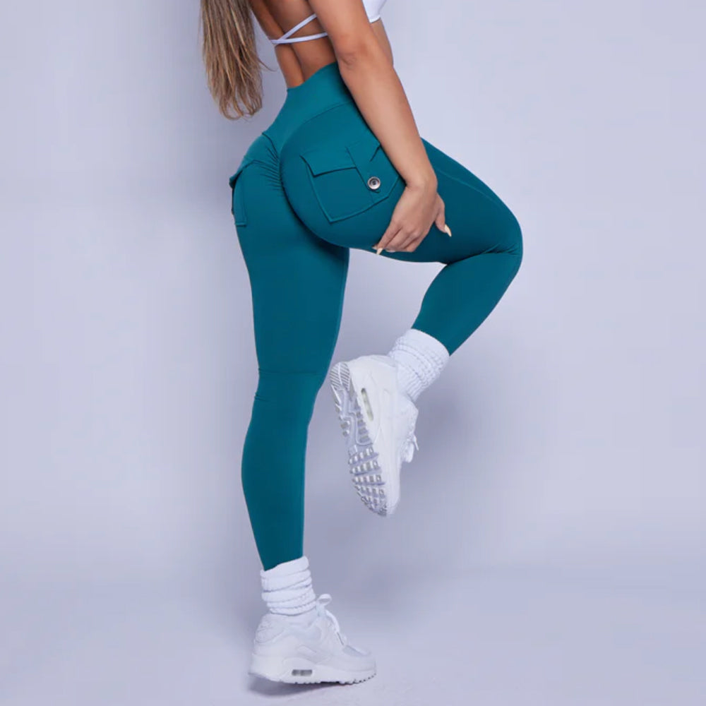 Sexy Green Women's Workout Cargo Leggings with Pockets