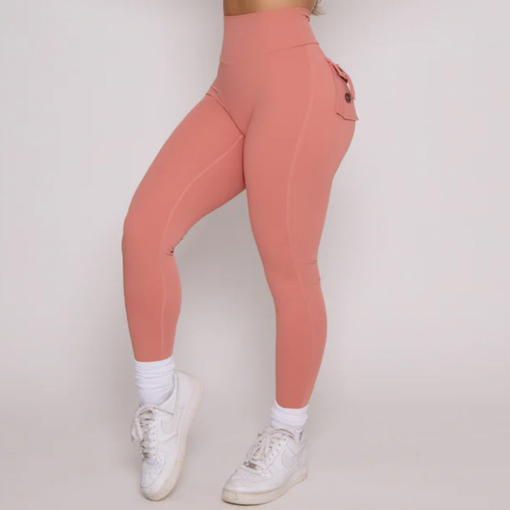 Cargo Leggings with Pockets Peach Pink