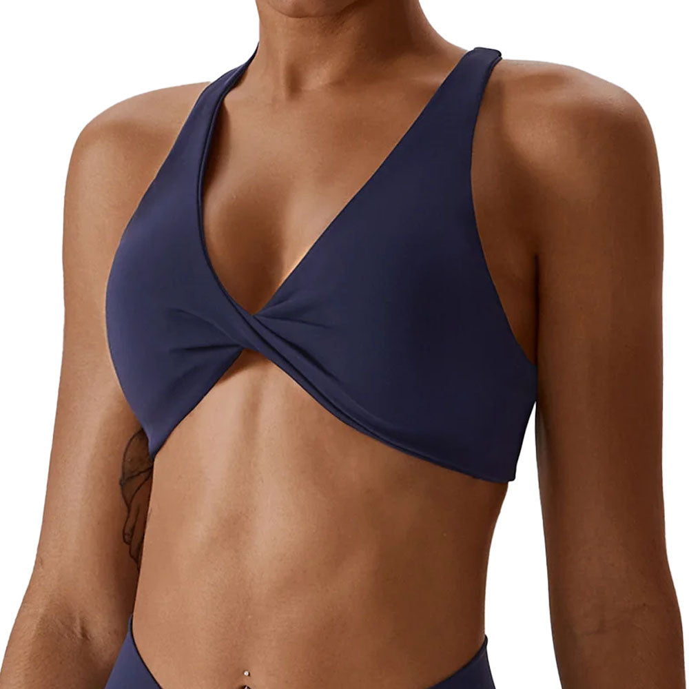 Elite Twist Crop Top Bra in Blue