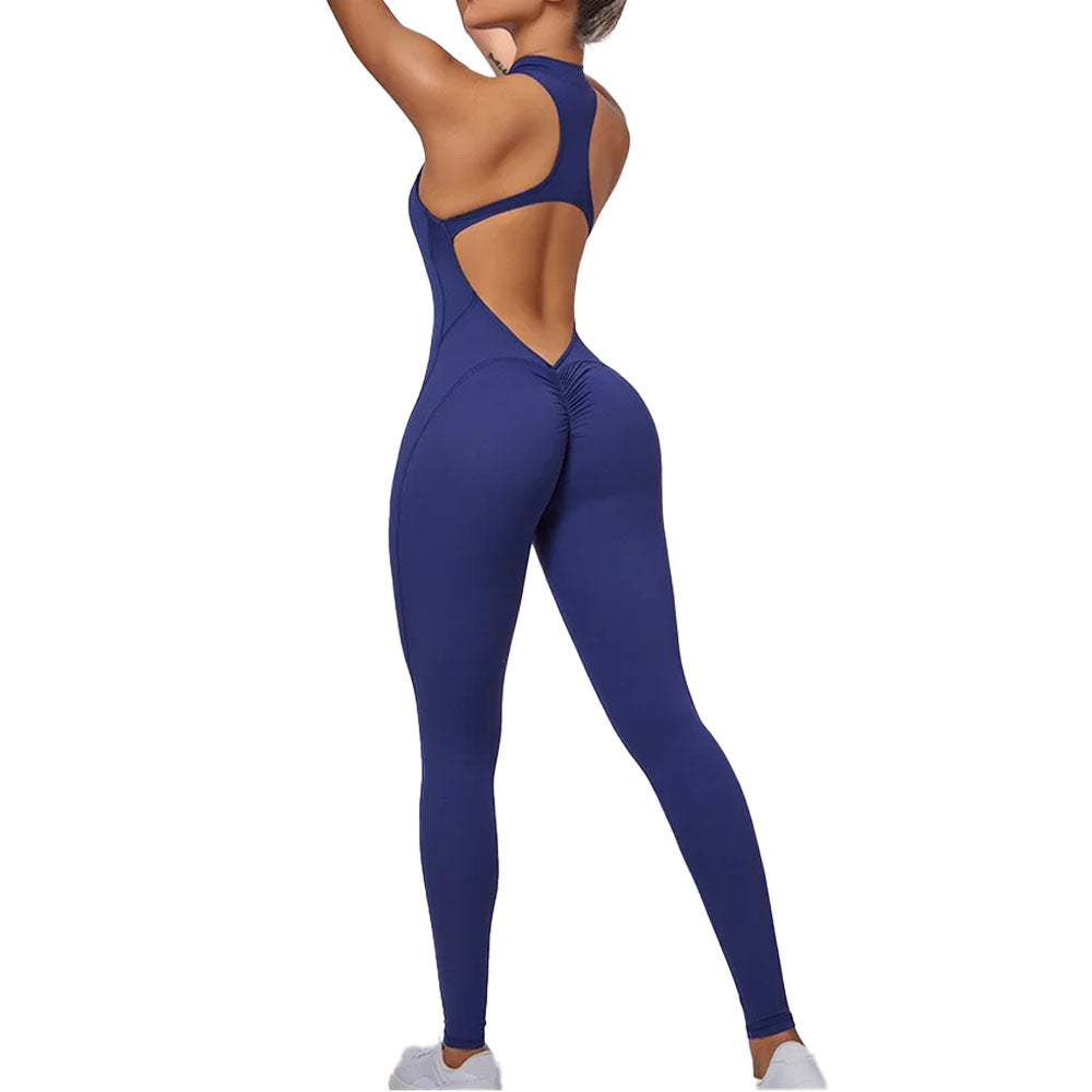 Full Length gym Bodysuit with Zip Blue