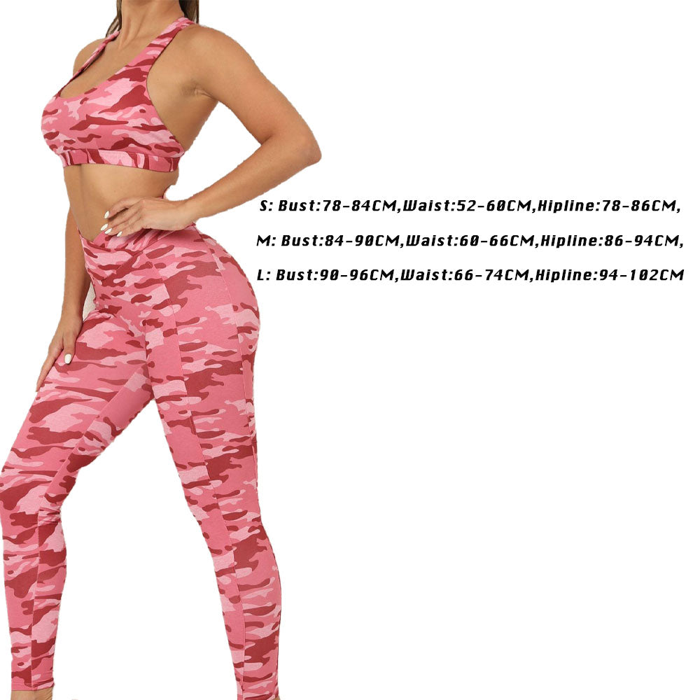 Camo Leggings with Crop Top Set - Pink