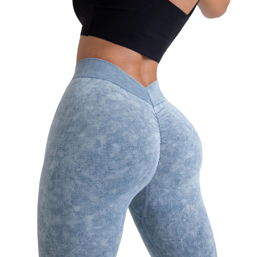 Baller Babe Stonewash V back Leggings Blue