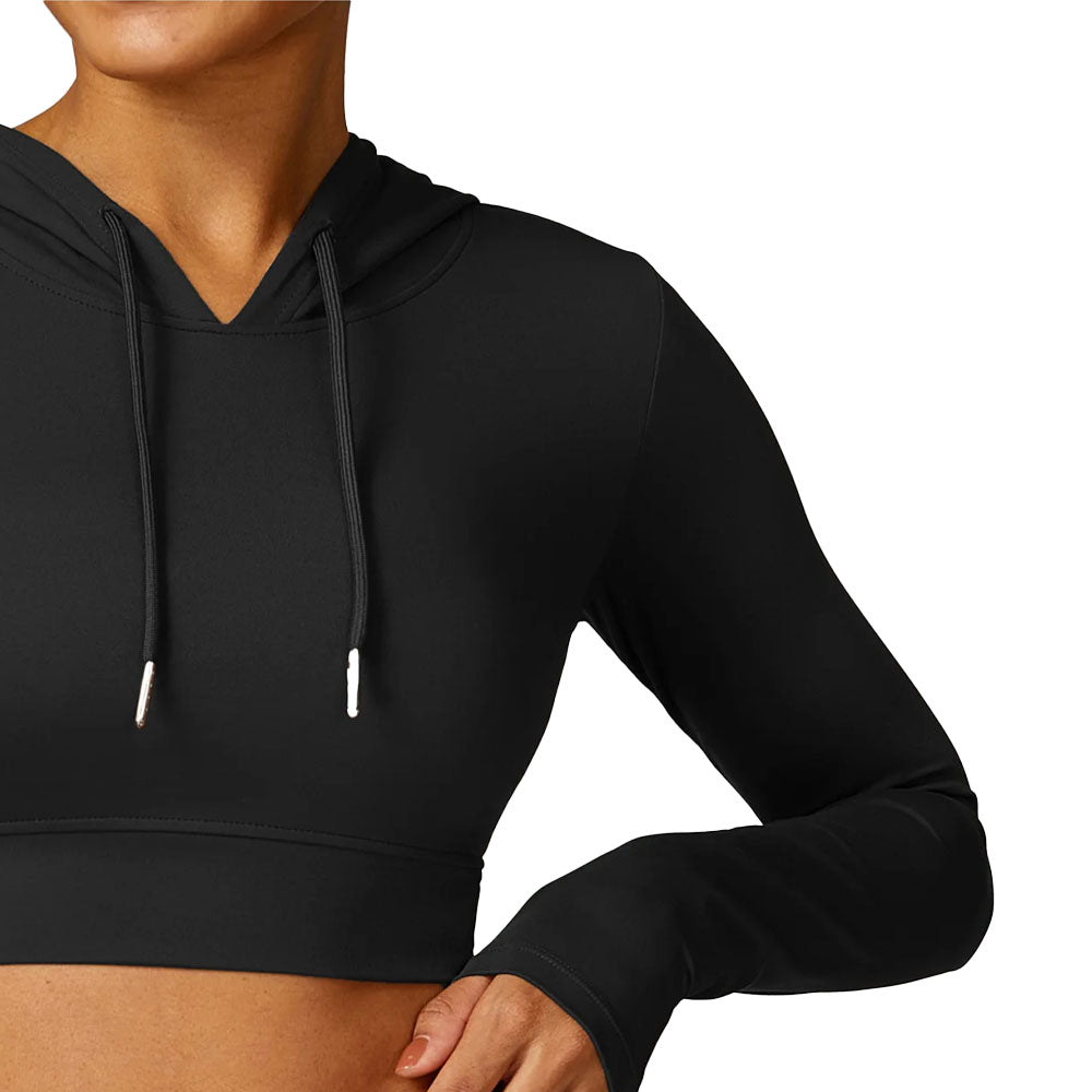 KALISI Long Sleeve Cropped Hoodie Jumper Black