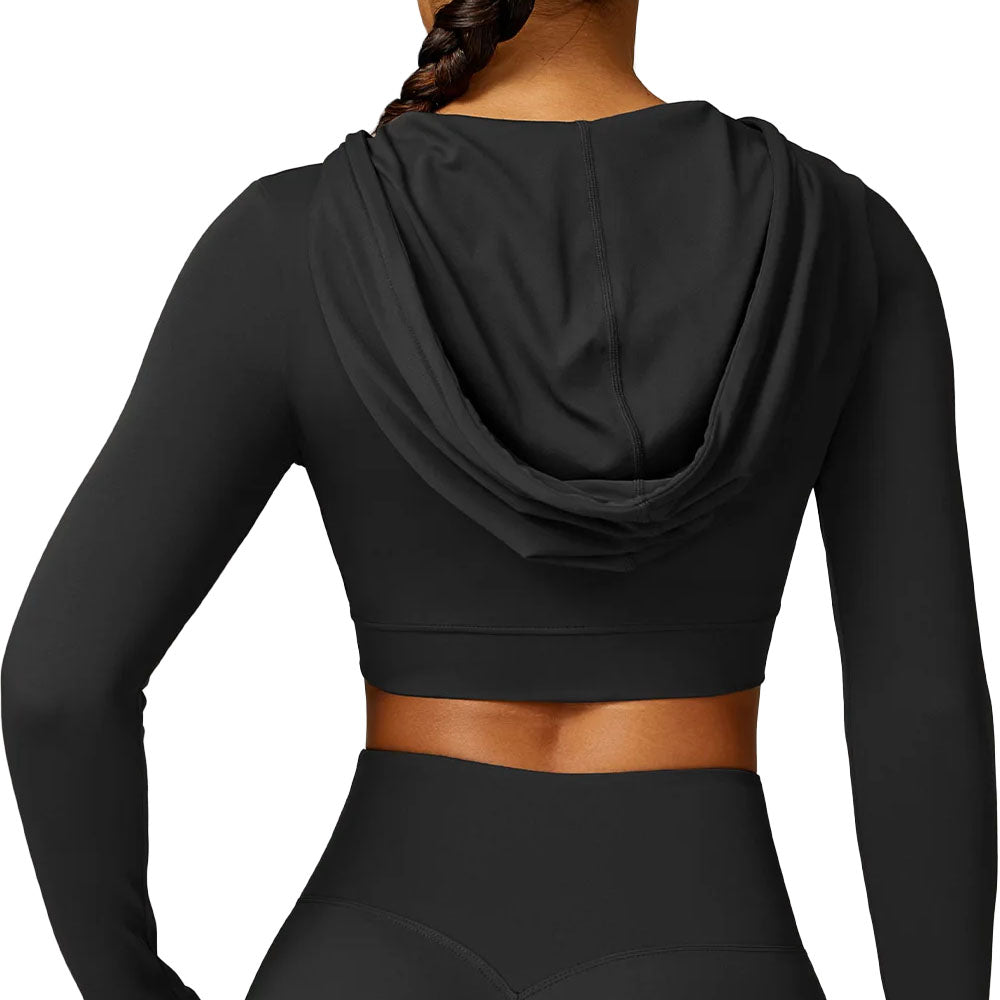 KALISI Long Sleeve Cropped Hoodie Jumper Black