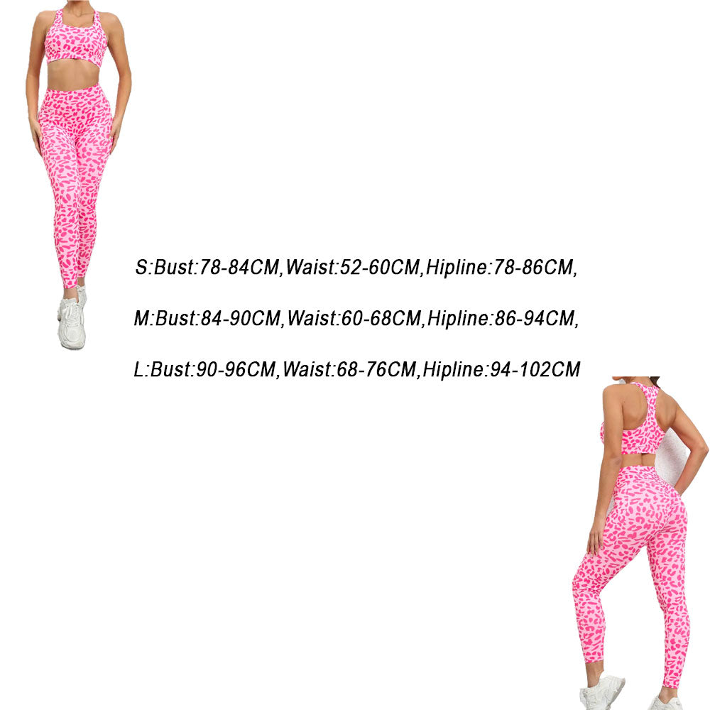 Animal Print High Waist Leggings with Sports Bra Set Pink