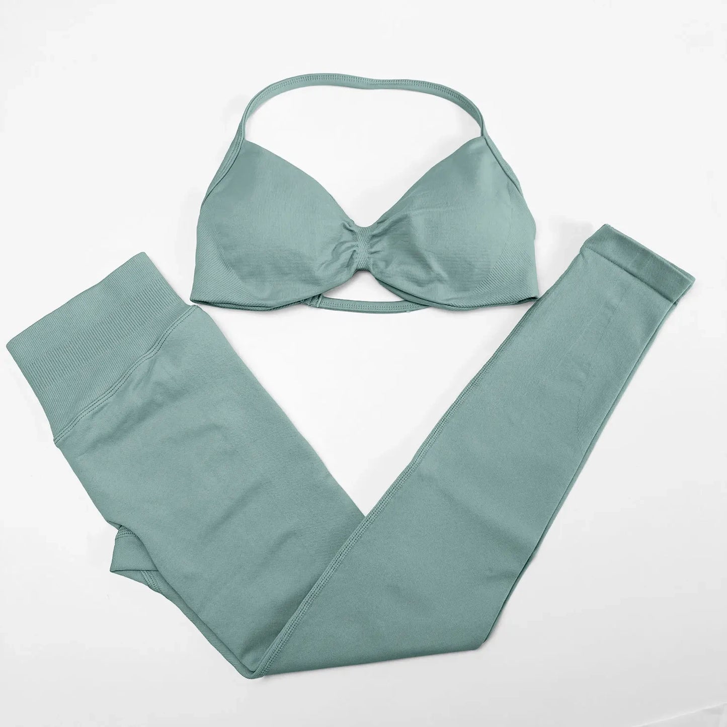 Seamless Scrunch Leggings with Halter Open Back Crop