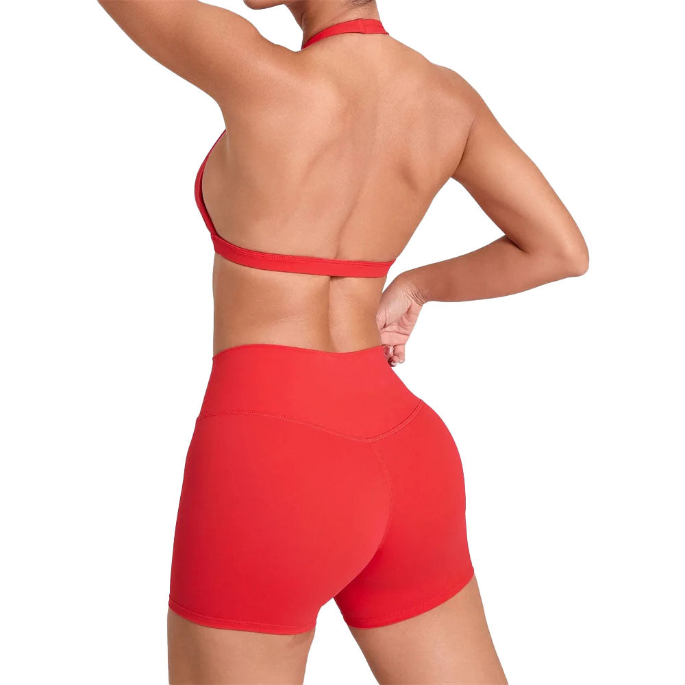 Deep V Bra Gym Halter Crop with Shorts Set