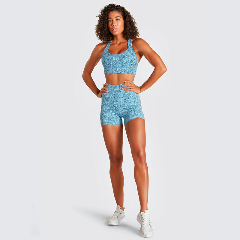 Leopard Print Activewear Shorts Set with Pocket