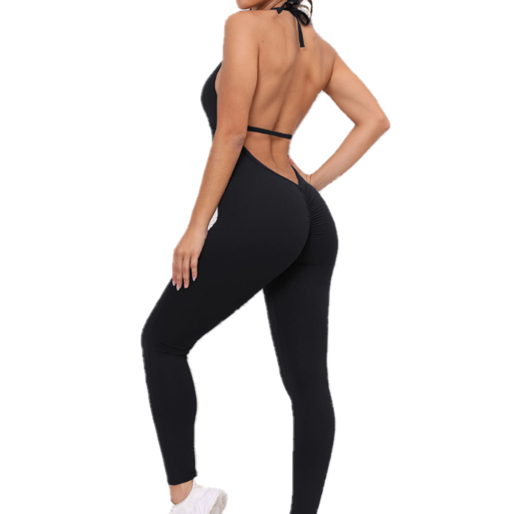 Baller Babe Halter Bodysuit Open Back V Scrunch