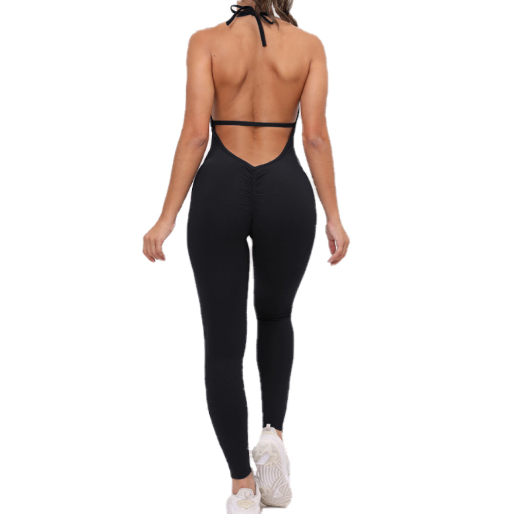 Baller Babe Halter Bodysuit Open Back V Scrunch