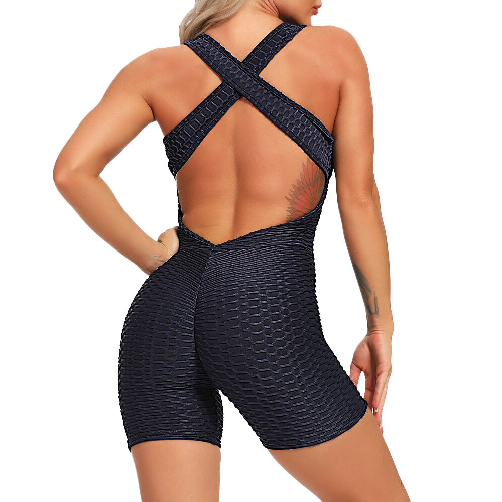 Black Textured Onsie Shorts Bodysuit