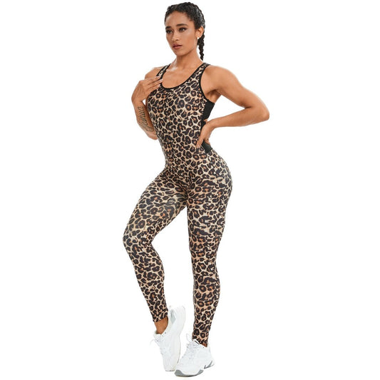 onsie leopard print sports jump suit