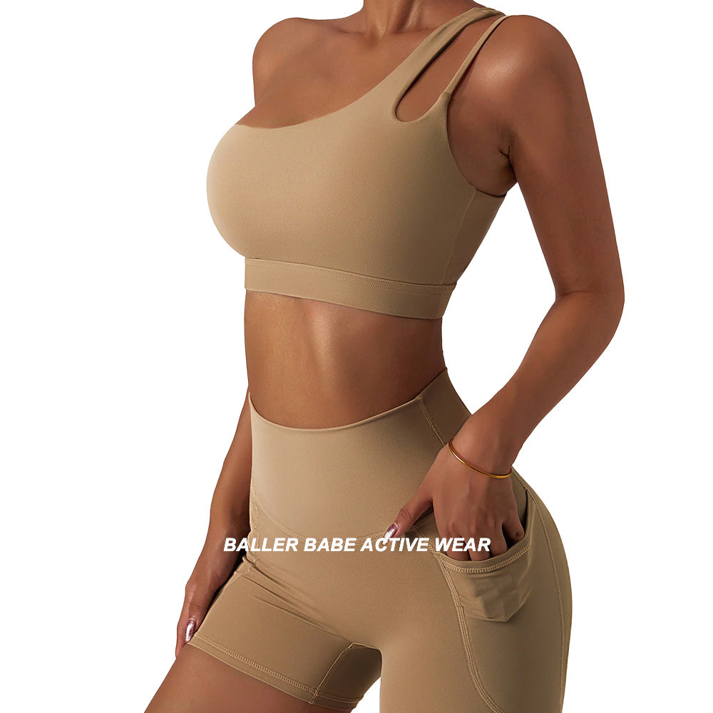 biege yoga shorts with pockets bike pants for women