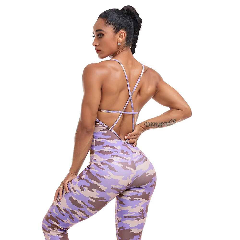 Camo purple womens Bodysuit for Exercise Jumpsuits, Soft and Sexy  Activewear by Baller Babe, Gymwear