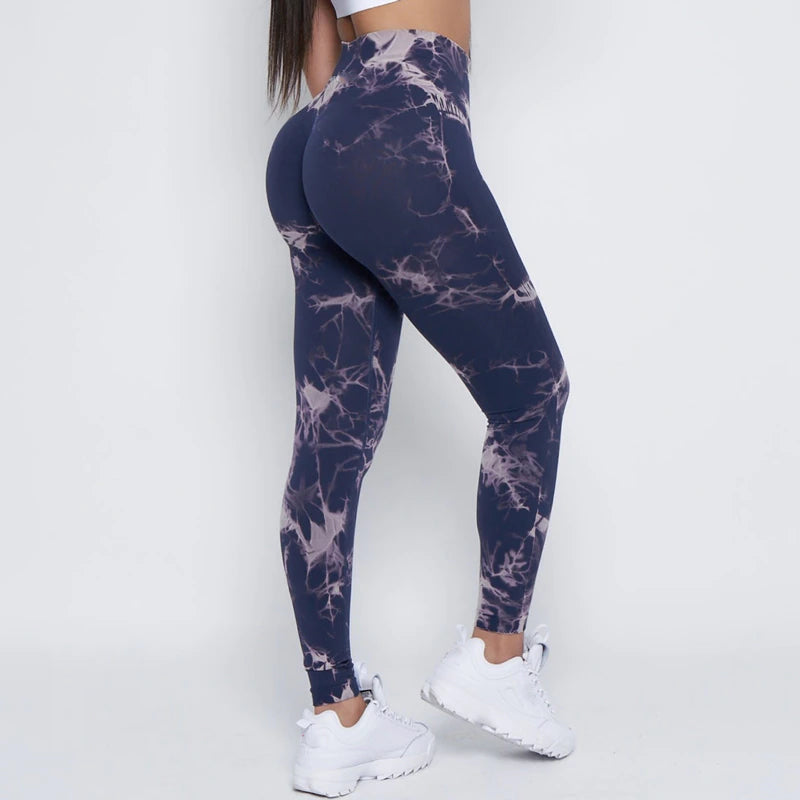 Lightning Marble Scrunch Butt Leggings - Blue