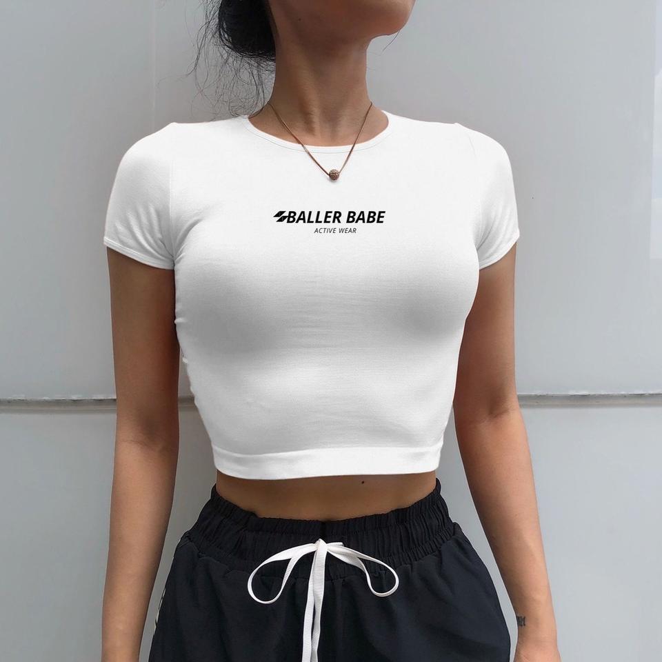 Baller Babe Active wear Basic gym shirt white for workout