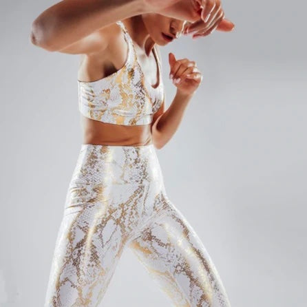 Snake Metallic crop top in White Gold