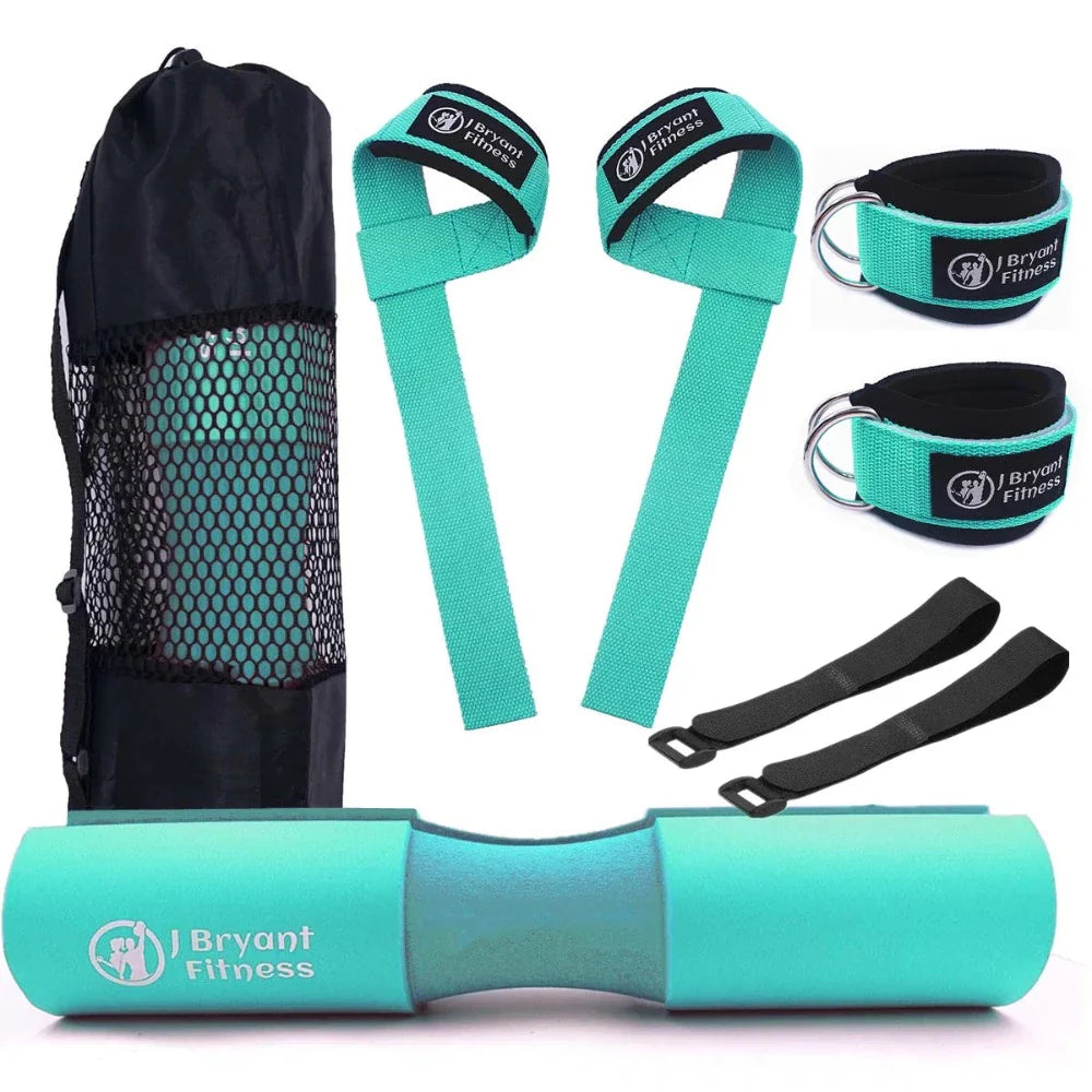 3 in 1 Barbell Pad Set with Carry Bag Wrist Wraps Ankle Straps
