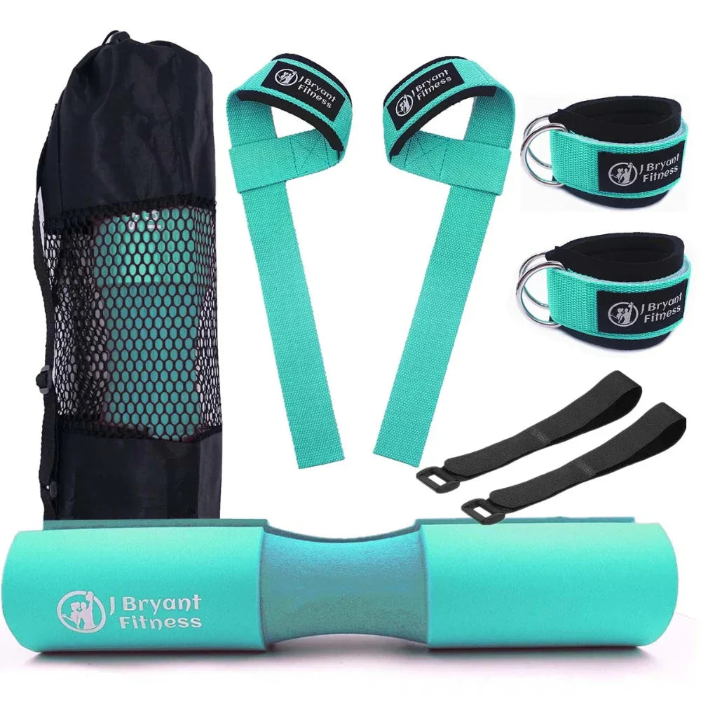 3 in 1 Barbell Pad Set with Carry Bag Wrist Wraps Ankle Straps