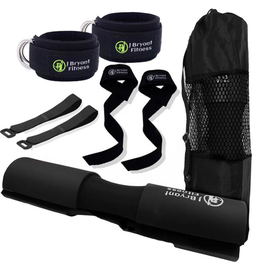 3 in 1 Barbell Pad Set with Carry Bag Wrist Wraps Ankle Straps