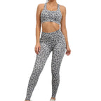 Animal Print High Waist Leggings with Sports Bra Set Grey
