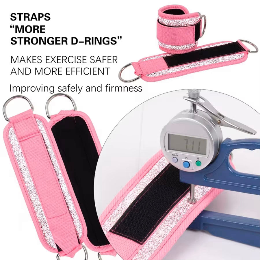 Glitter Fitness Ankle Straps Adjustable with D-Ring Foot Support Cuffs Gym (Pair)