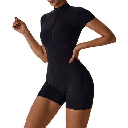 Active bodysuit jumpsuit black with zip shorts sleeves party outfit designer gym onsie australia