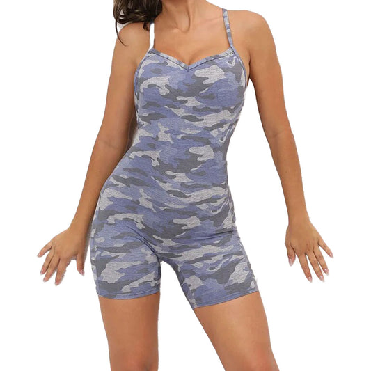 playsuit gymwear for women with blue grey camo print