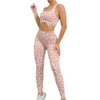 Animal Print High Waist Leggings with Sports Bra Set Peach