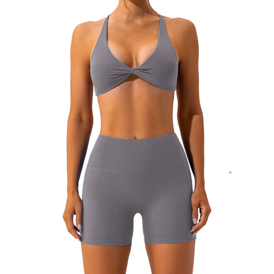 Baller Babe criss cross bra and shorts set Grey