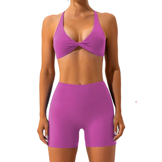 Baller Babe criss cross bra and shorts set Purple