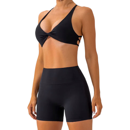 Baller Babe criss cross bra and shorts set Jet Black