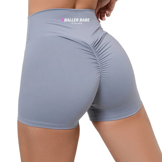 Baller Babe High Waisted scrunch Shorts Blue Grey