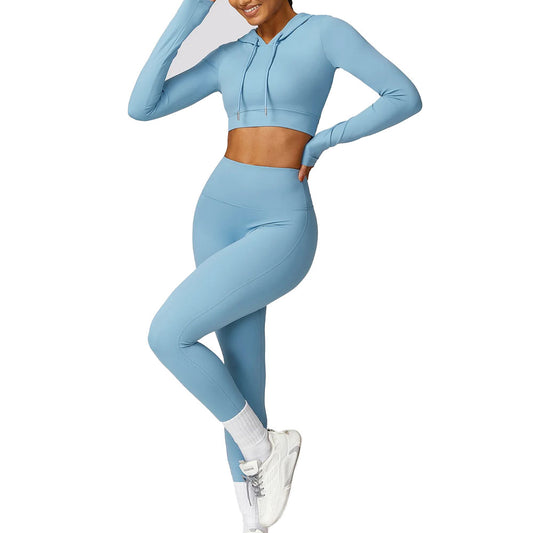 KALISI Long Sleeve Cropped Jumper with Leggings SET Blue