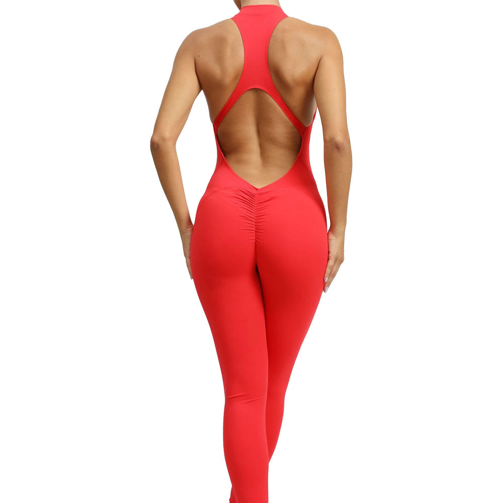 Full Length gym Bodysuit with Zip Red