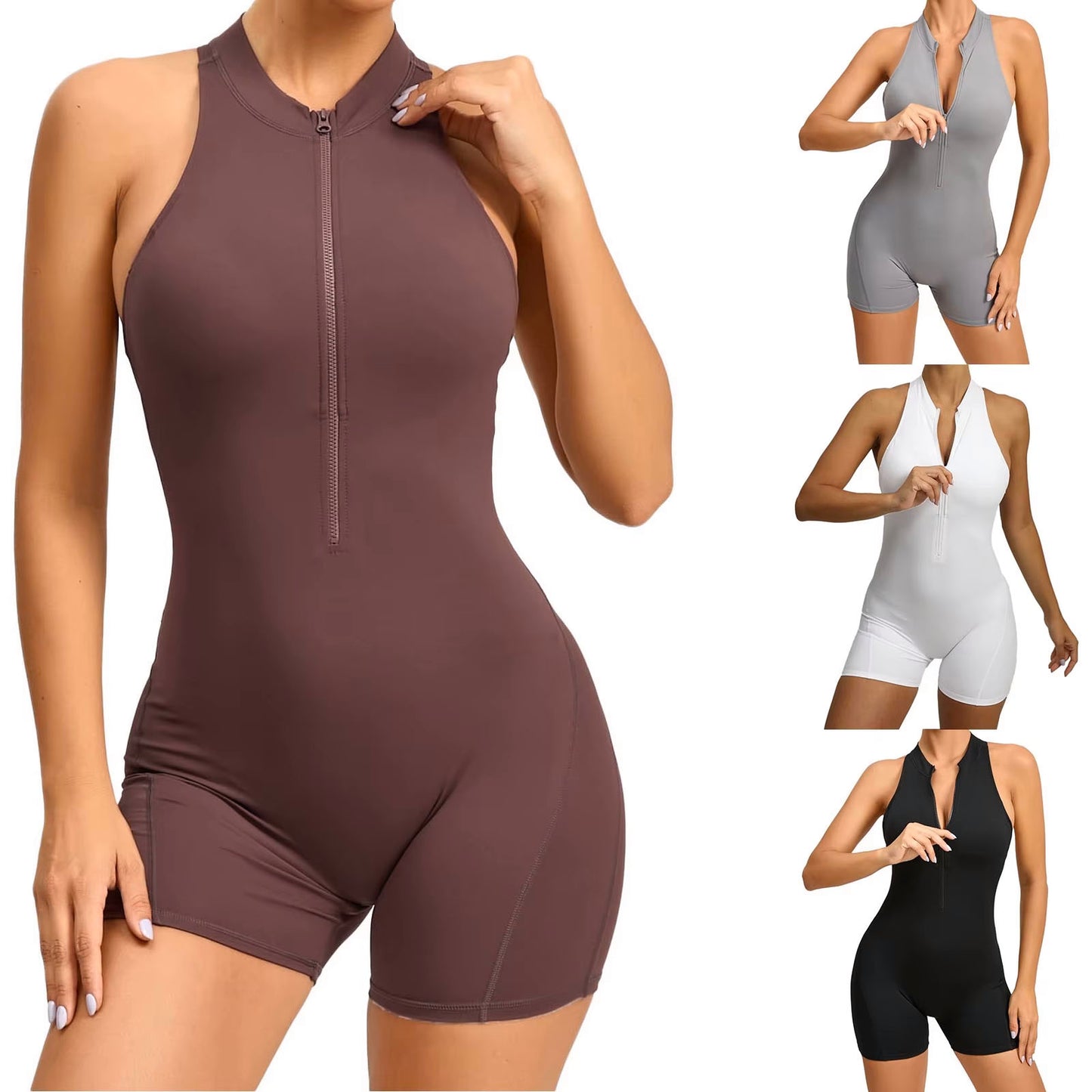 Baller Babe gym Bodysuit with Zip Beige