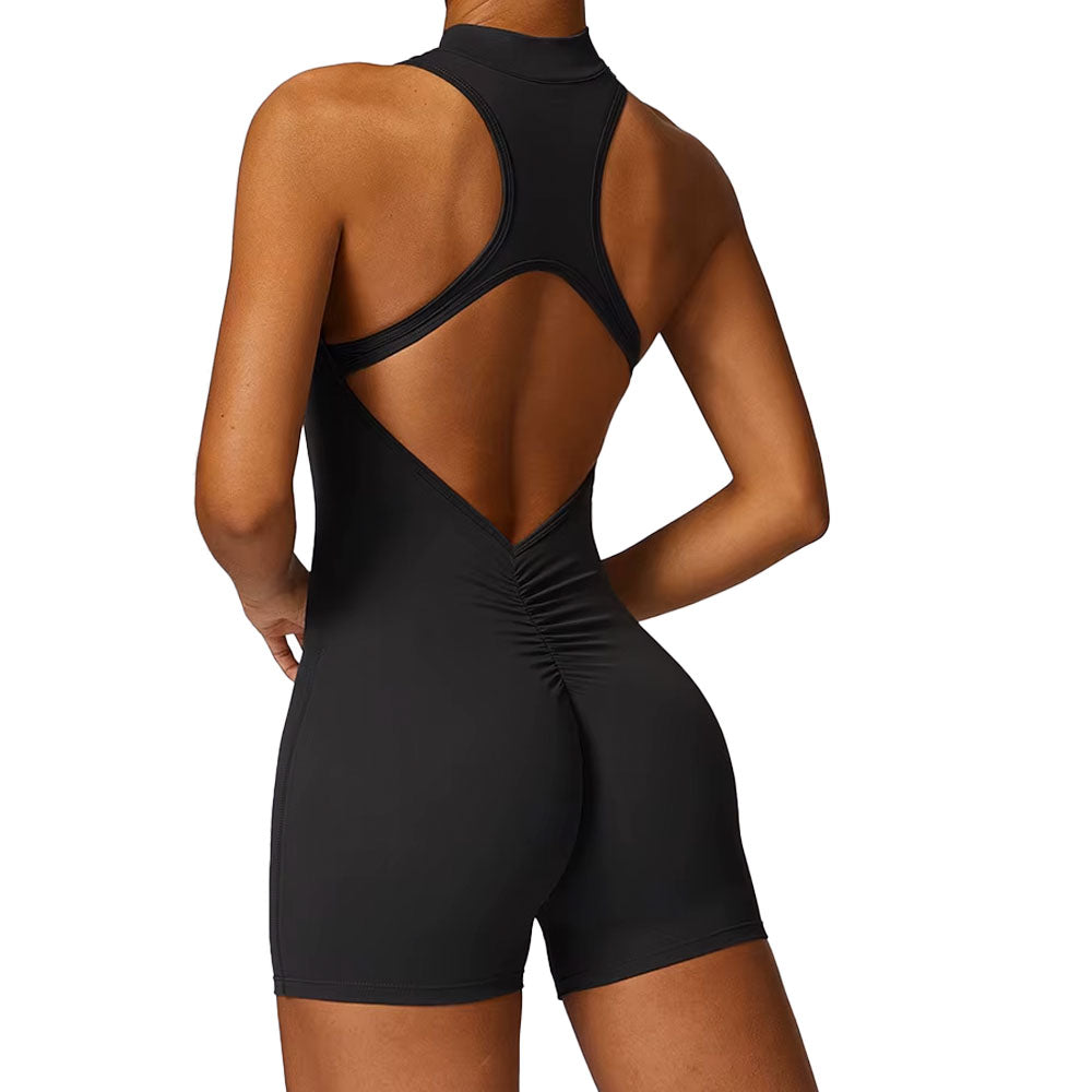 Baller Babe gym Bodysuit with Zip Jet Black