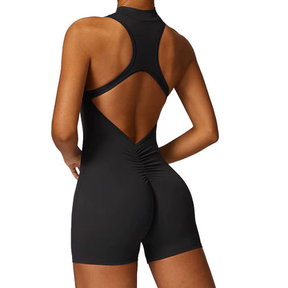 Baller Babe gym Bodysuit with Zip Jet Black