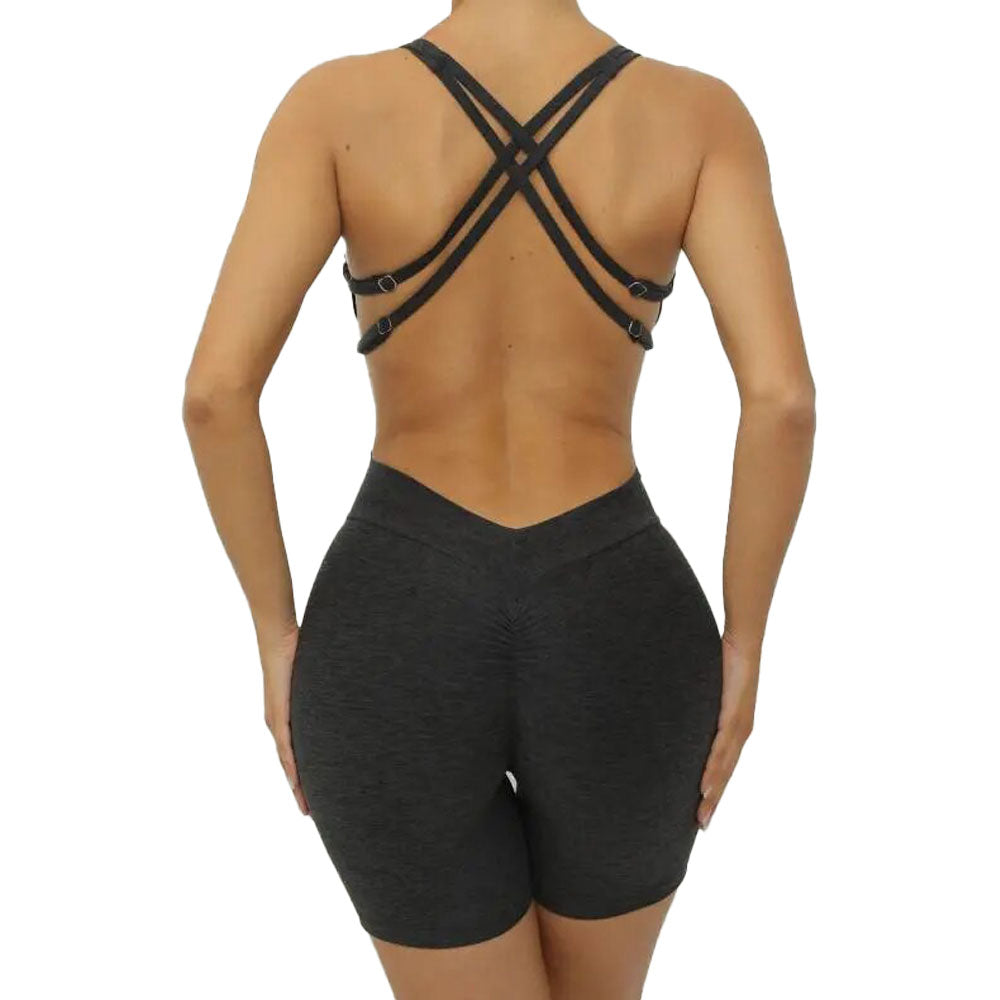 Baller Babe One Piece Bodysuit Shorts with adjustable straps - Dark Grey