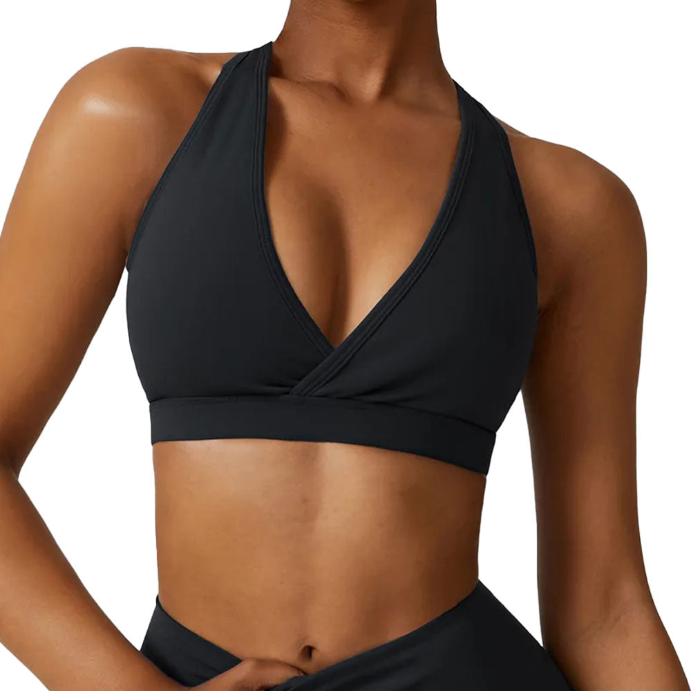 Cosmo black V Neck sports crop top