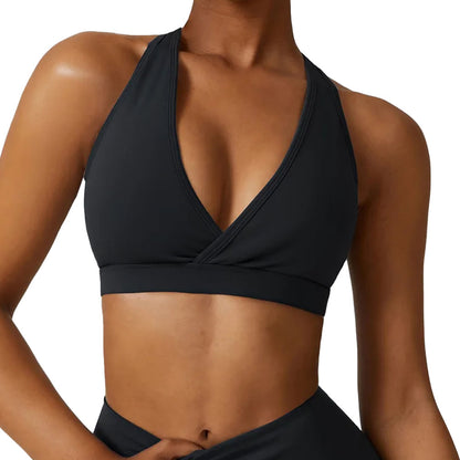 Cosmo black V Neck sports crop top