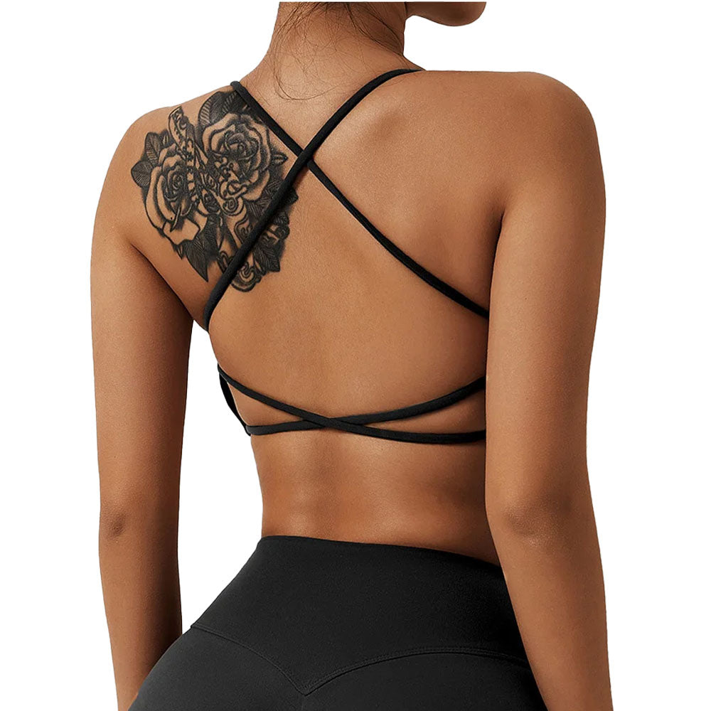 Criss Cross Baller Babe Yoga Bra Top Black
