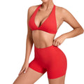 Deep V Bra Gym Halter Crop with Shorts Set
