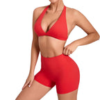 Deep V Bra Gym Halter Crop with Shorts Set