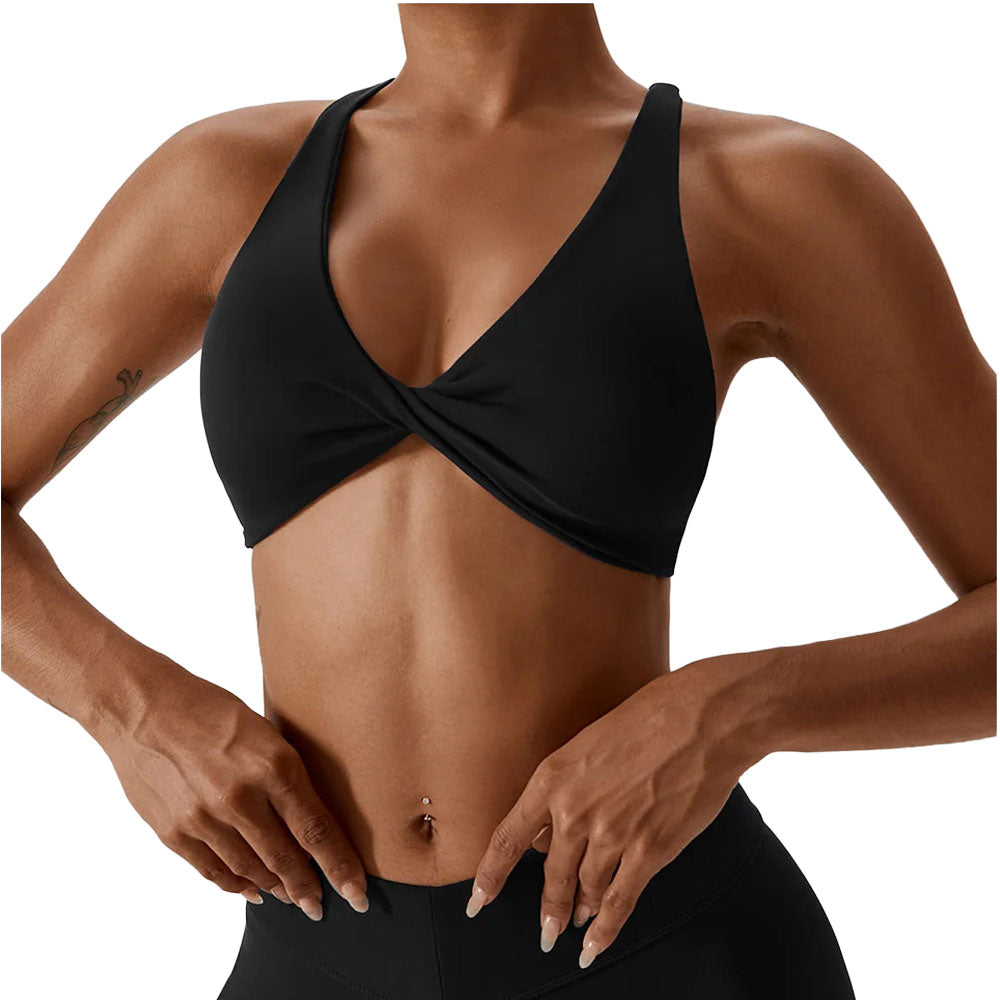 Elite Twist Crop Top Bra in Black