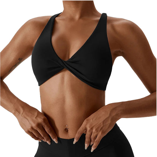 Elite Twist Crop Top Bra in Black