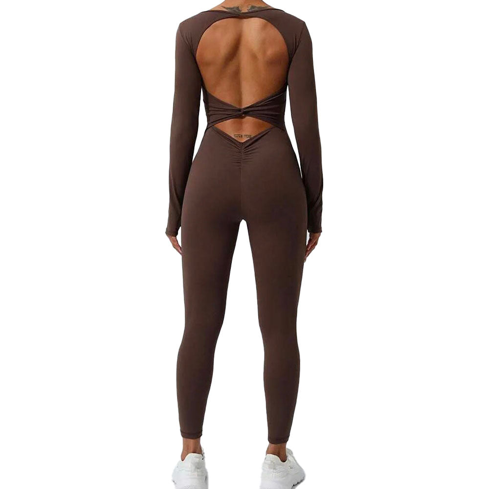 Jade Open Back Full Length Bodysuit Coffee